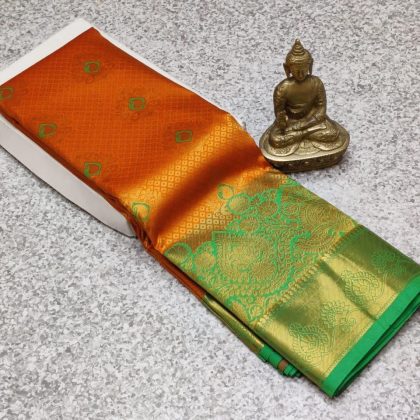 bridal silk saree, orange and green silk saree